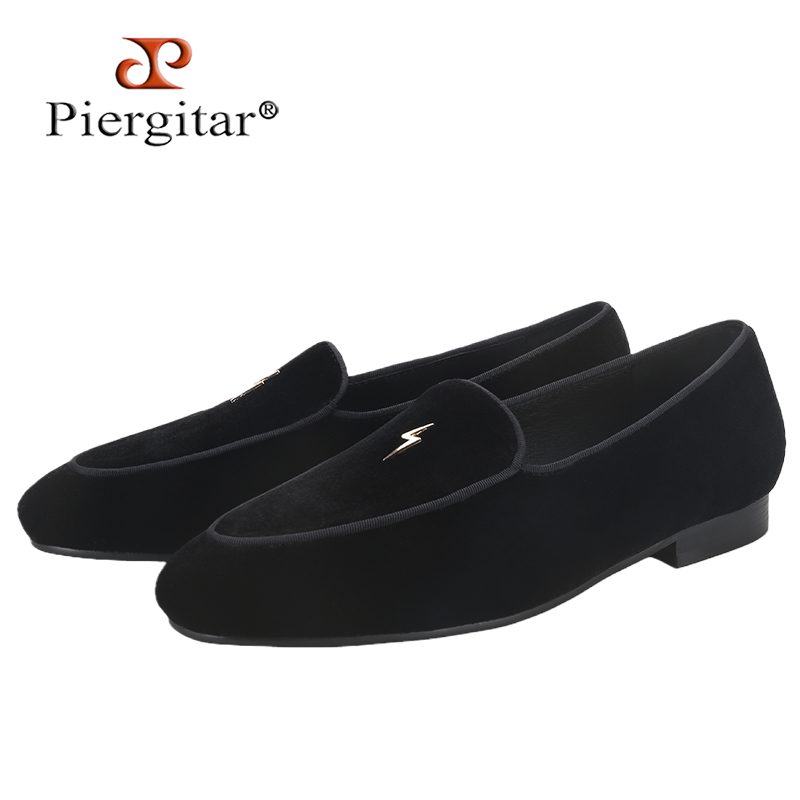 Men'S Formal Wear Slippers - Czarne welurowe męskie mokasyny Piergitar ze