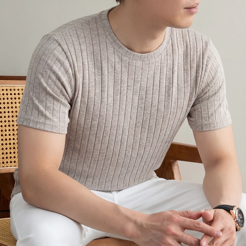 Men'S Used Formal Wear - Męska koszulka z krótkim rękawem, prążkowana,