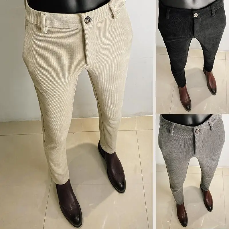 Men Formal Wear Dress - Jesienno-zimowe zagęszczone wełniane spodnie garniturowe Wysokiej