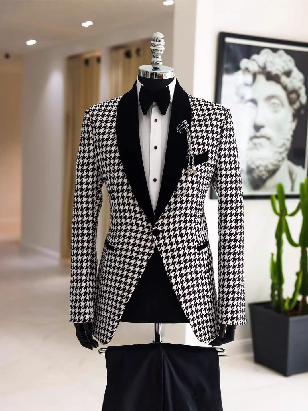 Men Formal Wear Clothes - Elegancki garnitur w pepitkę na zamówienie