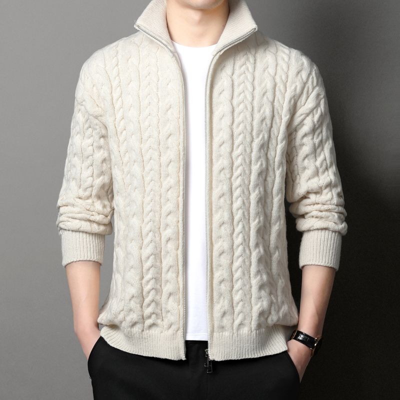 Men Formal Wear Coat - Męski kardigan z dzianiny kablowej ze