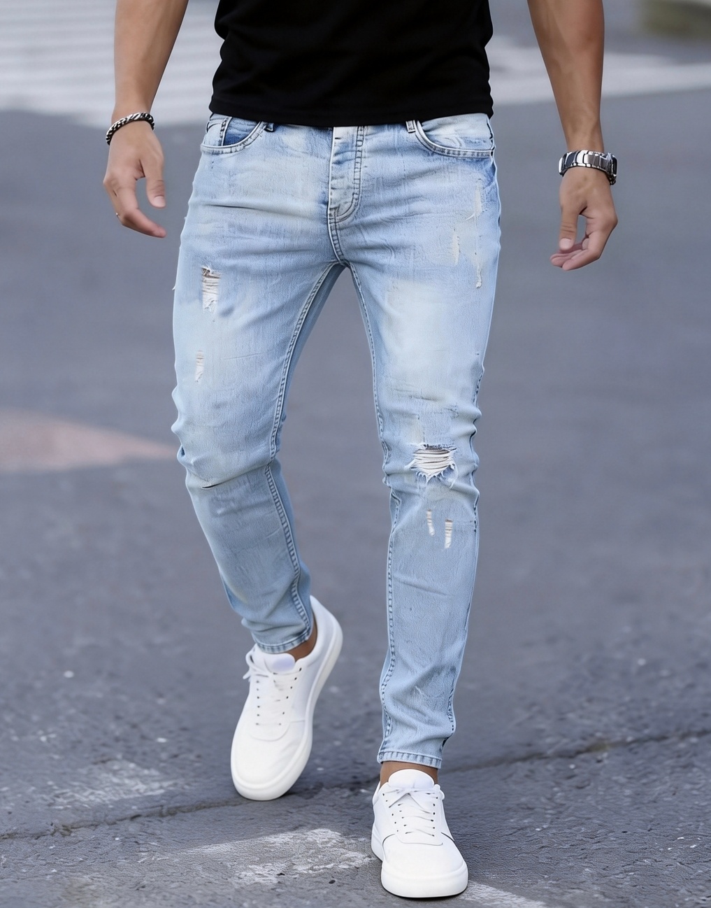 Men Formal Wear With Jeans - Męskie jeansy slim fit z efektem