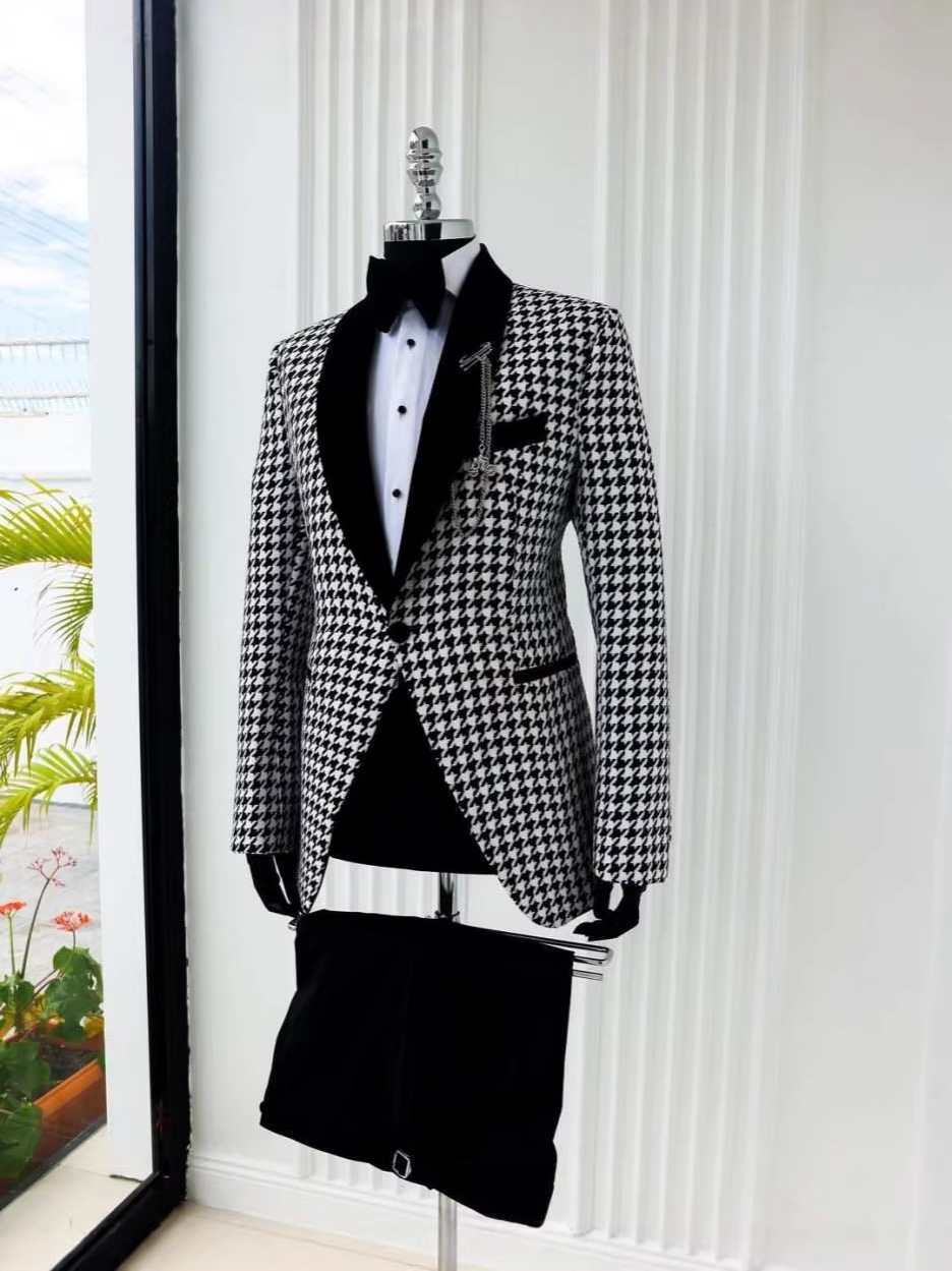 Elegancki garnitur w pepitkę n – Men Formal Wear Clothes recenzja i cena