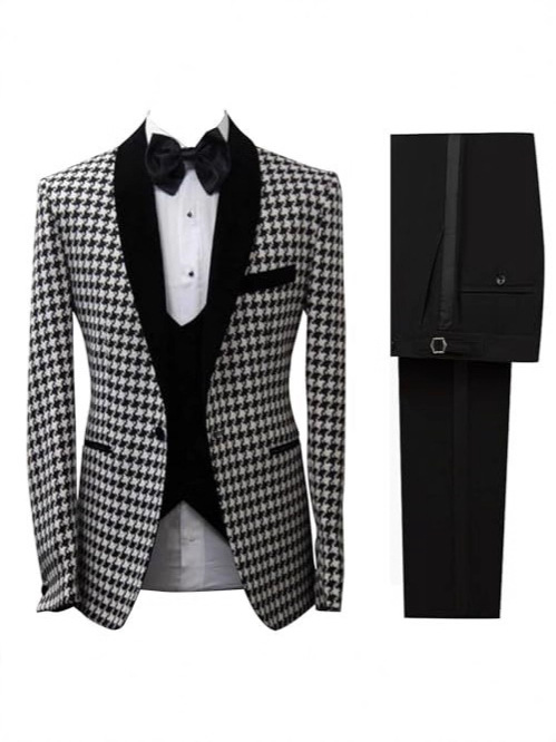 Elegancki garnitur w pepitkę n – Men Formal Wear Clothes recenzja i cena