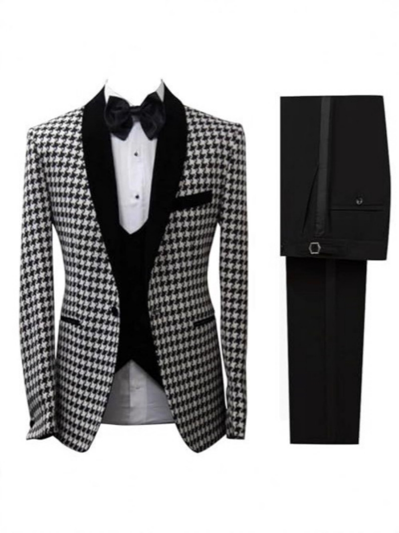 Elegancki garnitur w pepitkę n – Men Formal Wear Clothes recenzja i cena