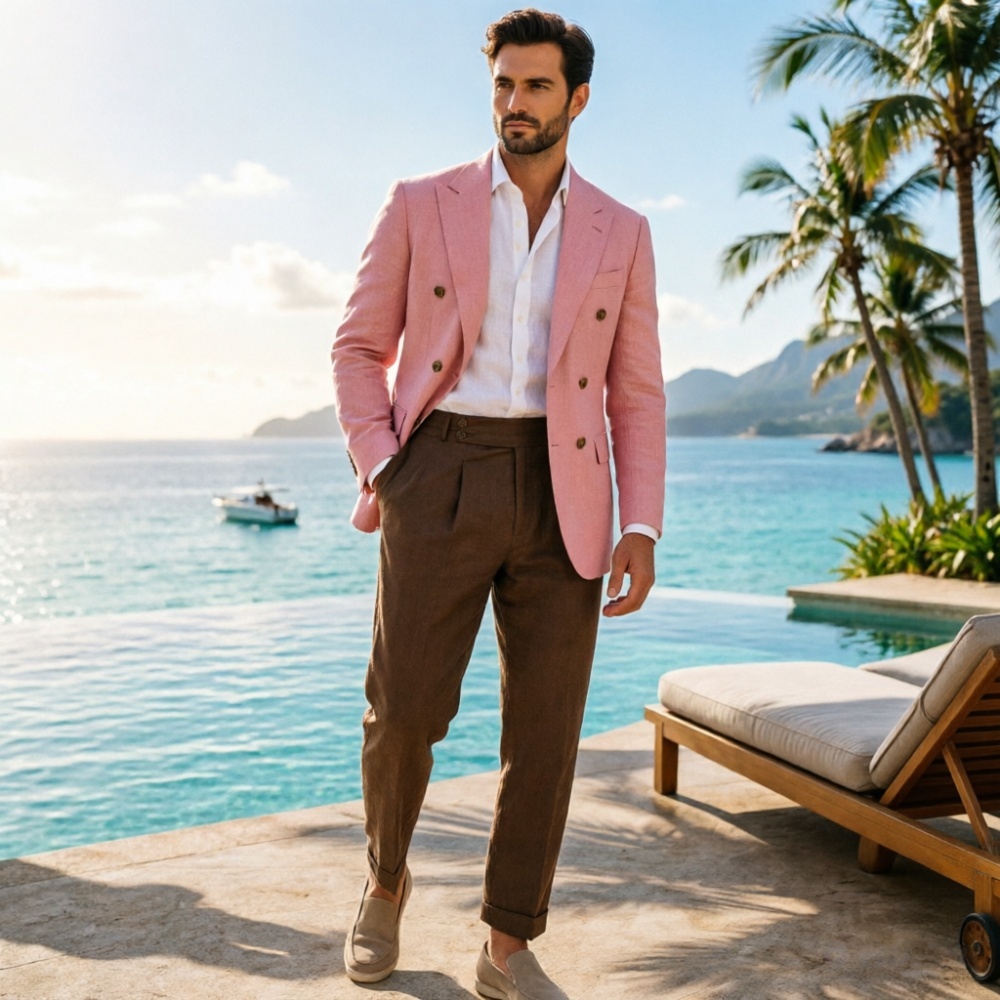 Dwuczęściowy beżowy lniany gar – Men'S Holiday Formal Wear recenzja i cena
