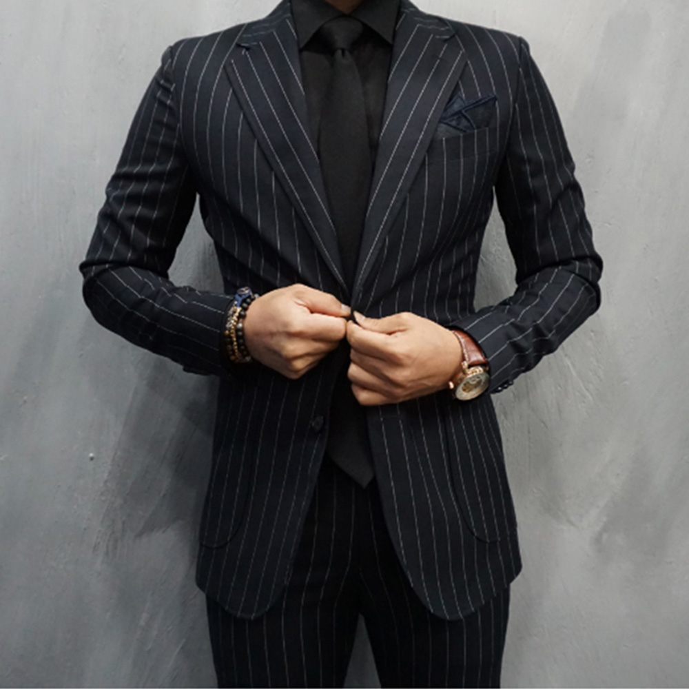 Czarne garnitury męskie w pask – Large Men Formal Wear recenzja i cena